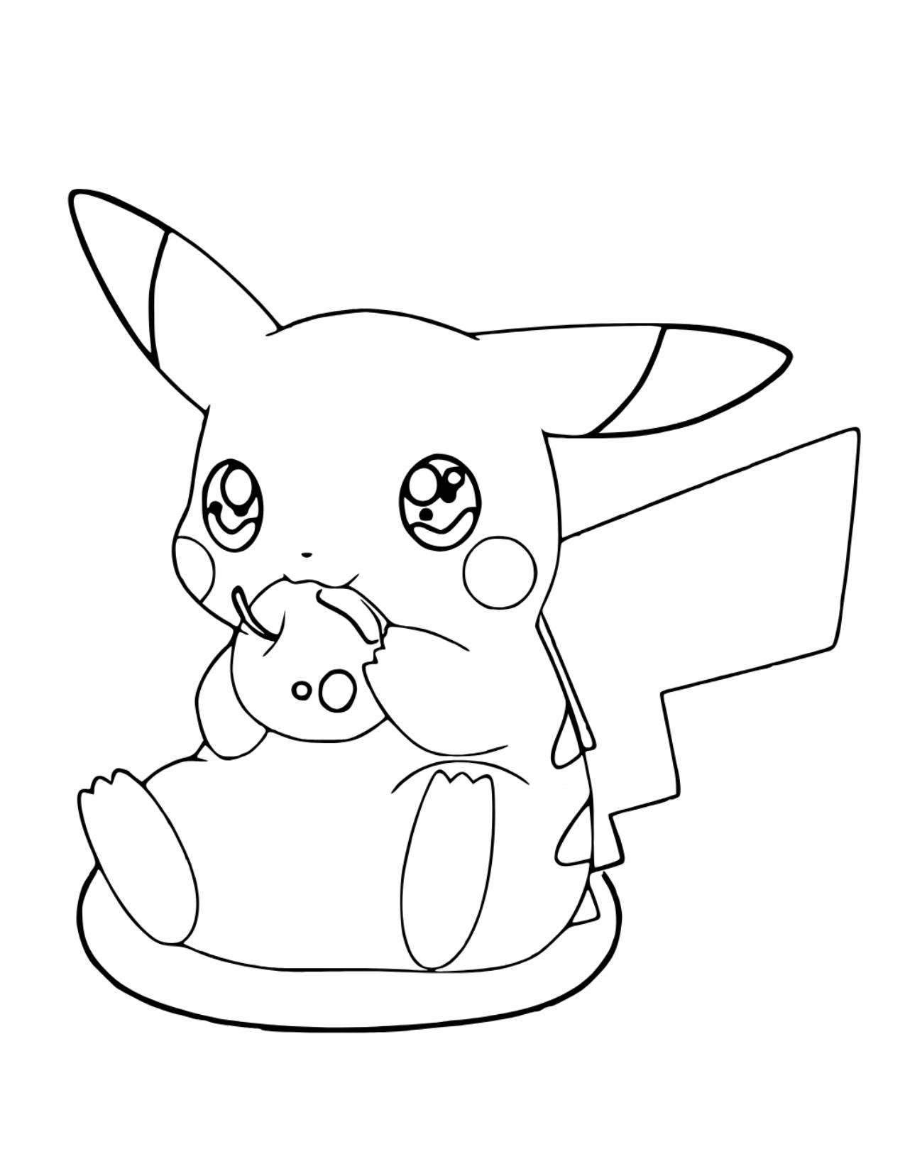 Pikachu eating an apple