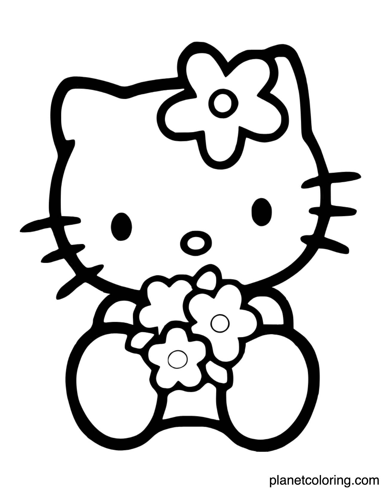 Hello kitty holding flowers