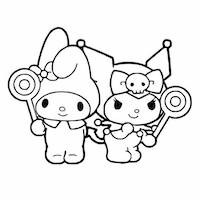 My melody and kuromi holding lollipop