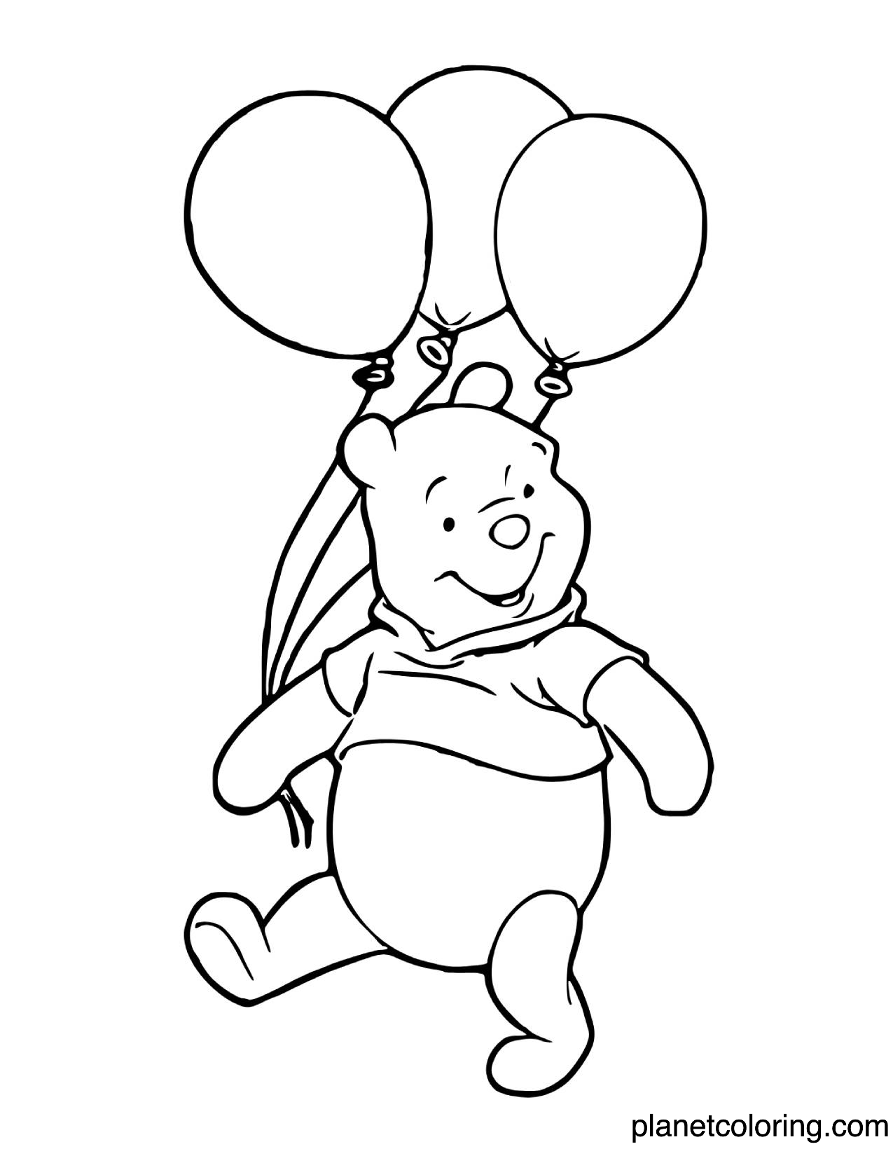 Pooh holding balloons