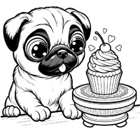 Pug with a cupcake