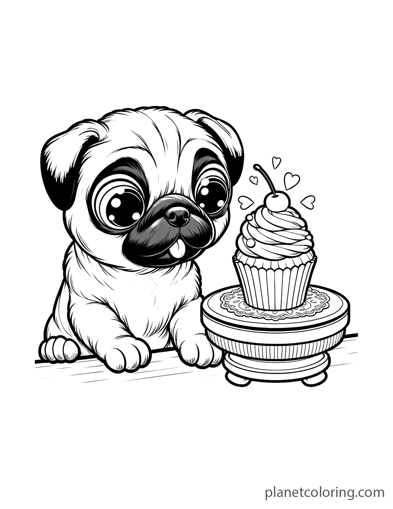 Pug with a cupcake