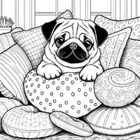 Pug with a pillow