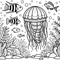 Jellyfish among fish