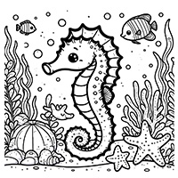 Seahorse with marine friends