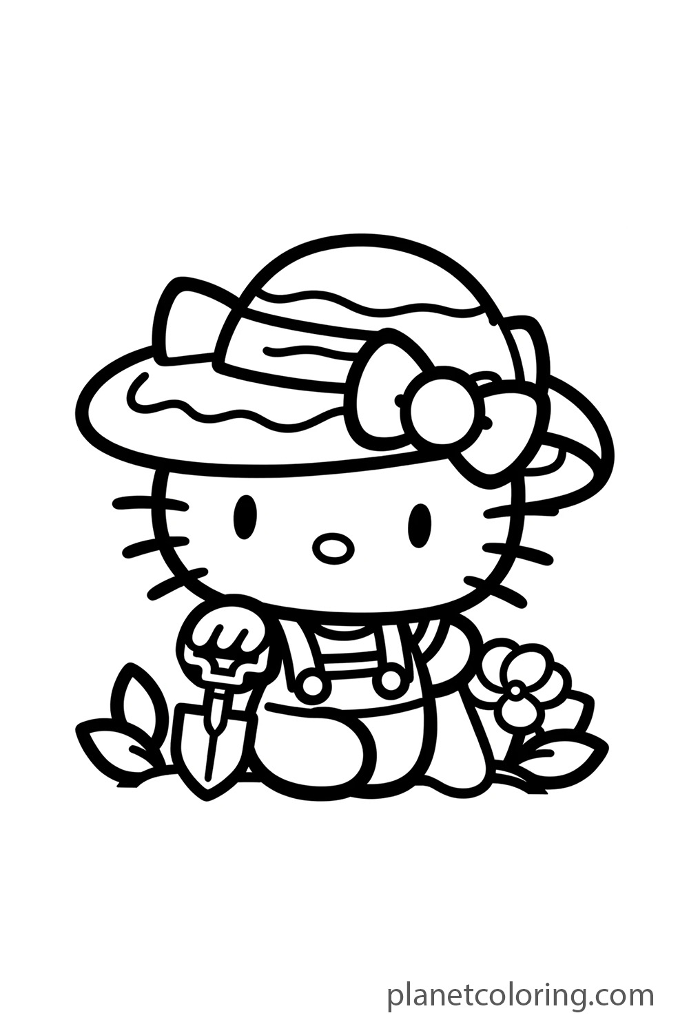 Hello kitty with a hat and shovel