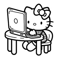 Hello kitty using a laptop