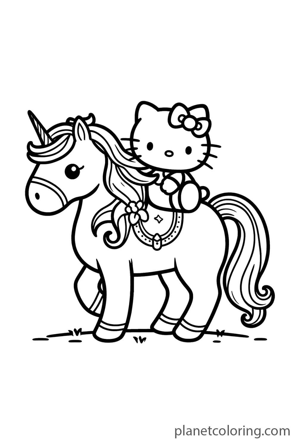 Hello Kitty riding a unicorn