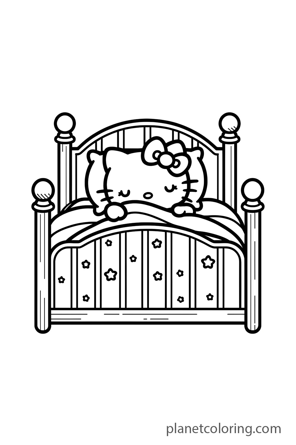 Hello kitty sleeping in bed