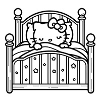 Hello kitty sleeping in bed