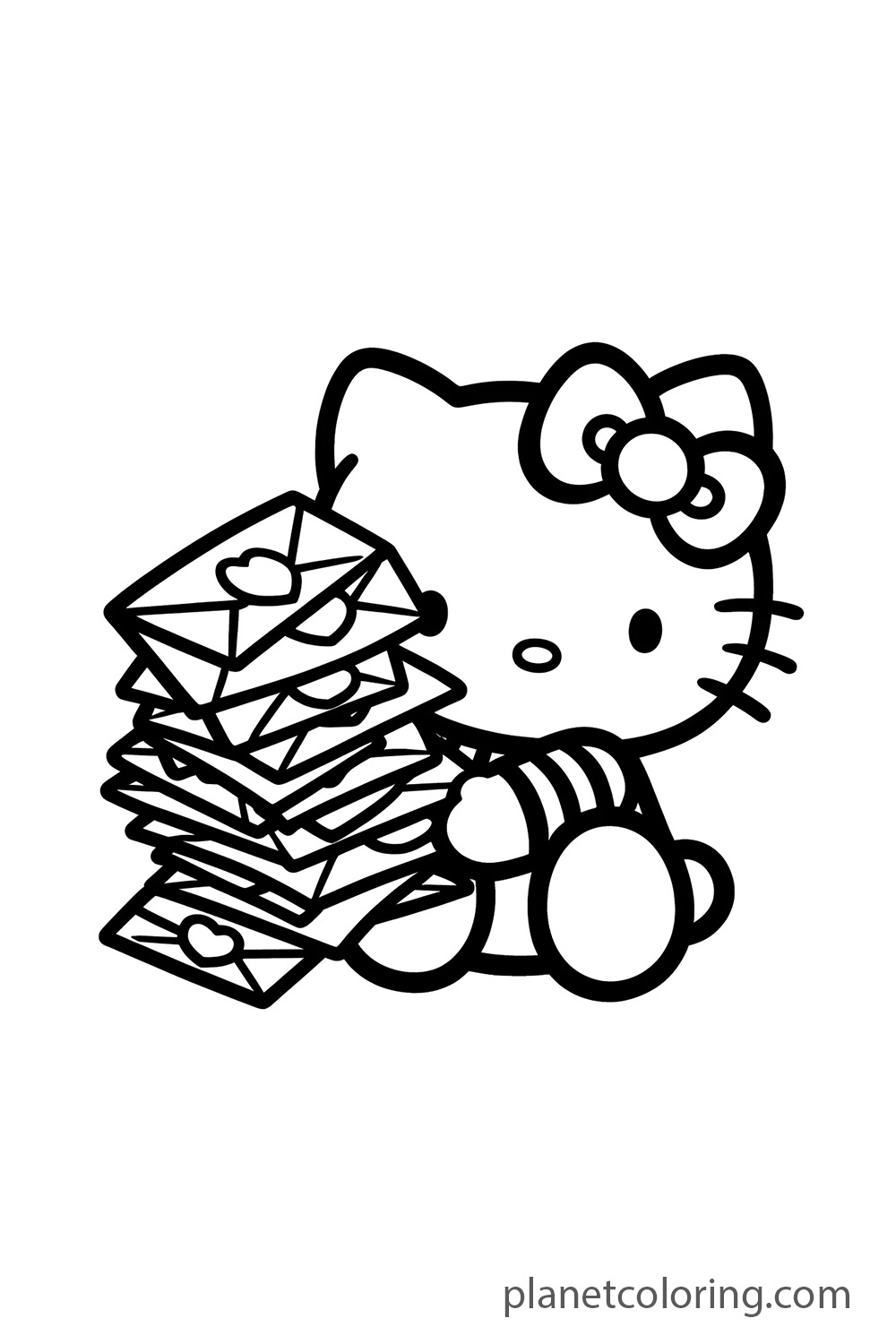 Hello kitty with a stack of letters