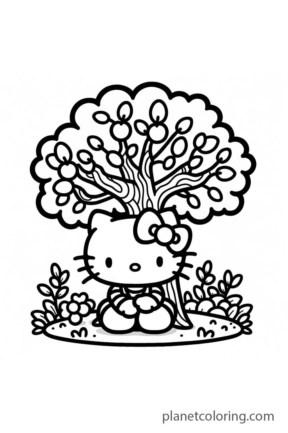 Hello Kitty sitting under a tree