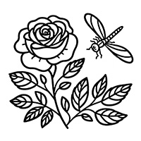 rose and dragonfly